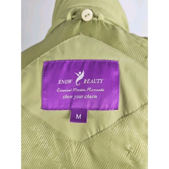 Snow Beauty ~Woman Size M~ Green Winter Down Belted Puffer Coat Jacket Zip-Up. - Picture 16 of 16